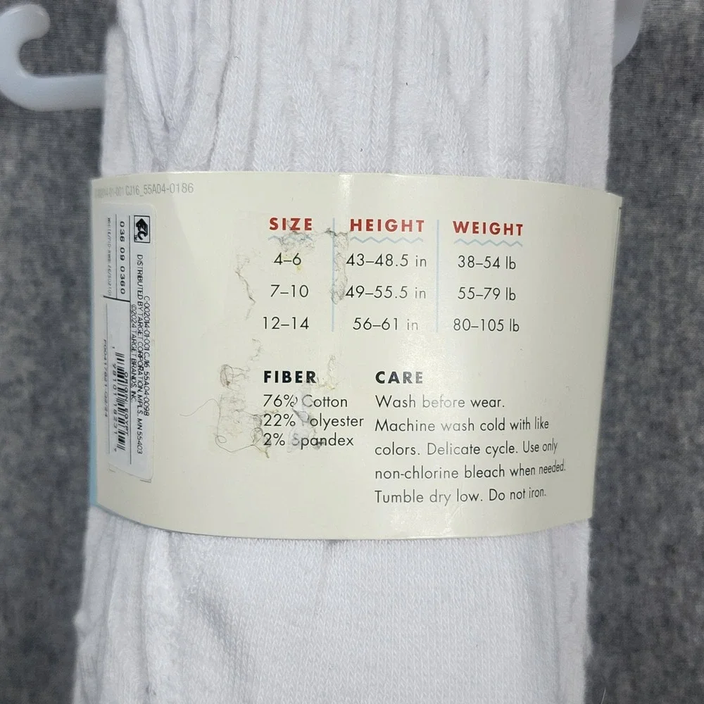 Cat & Jack Cotton Tights Girls 12-14 White Cable Knit 2-Pack Footed 036090360